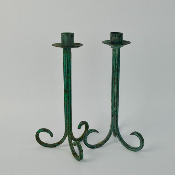 Dual Skinny & Standard Taper Candle Holders - Made Market Co Oxidized Metal Taper Candlestick Holders Pair of 2 India